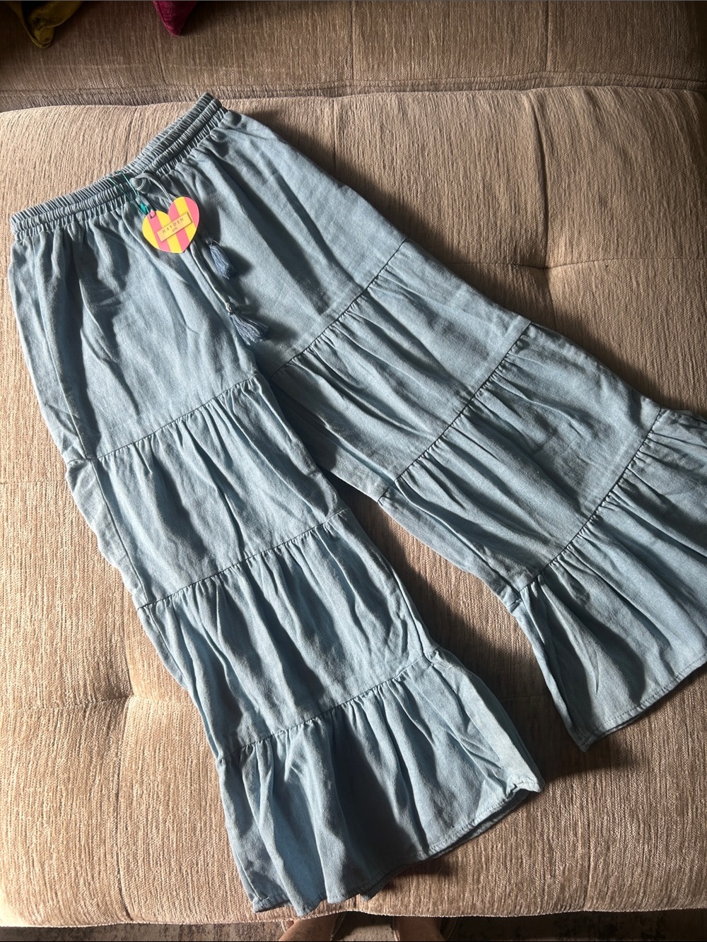 Hayden Girls Light Blue Tiered Chambray Ruffled Palazzo Pants Size L